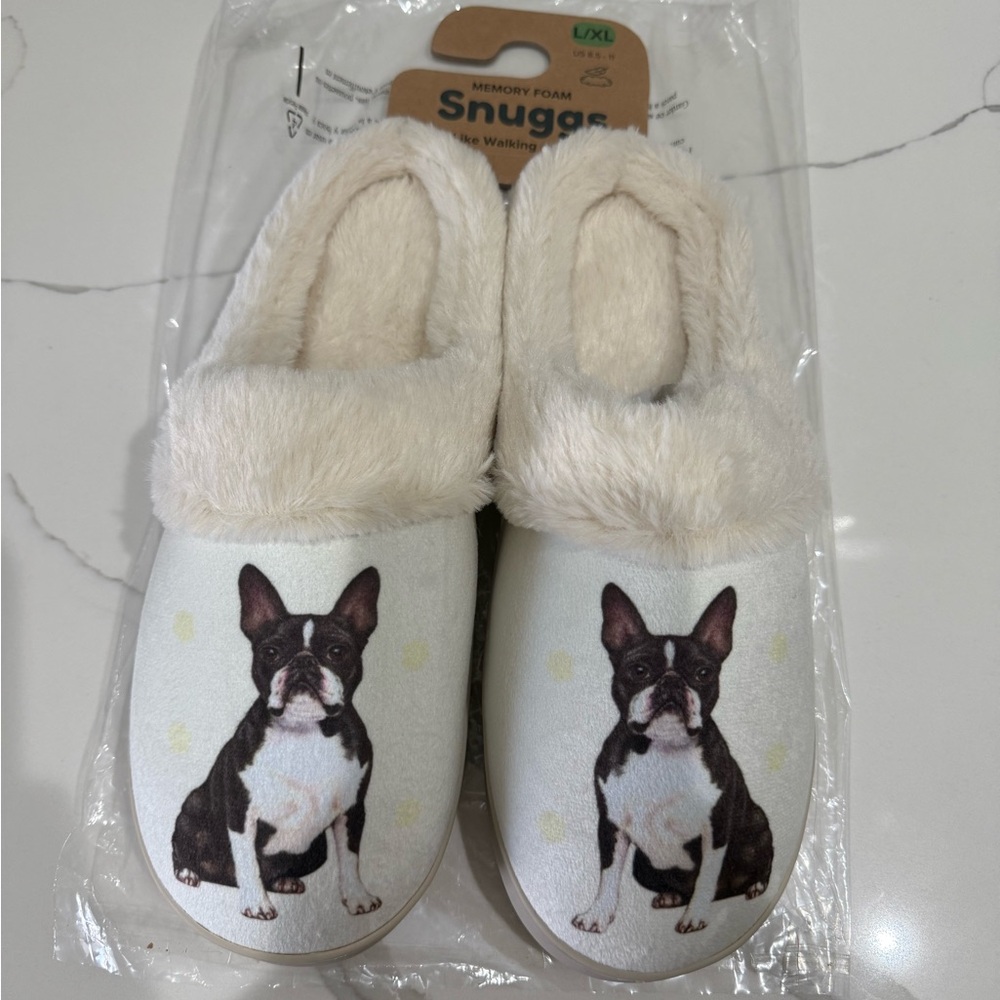 Snuggs Cream Memory Foam Boston Terrier Slippers